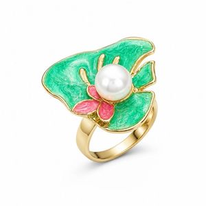 Floral Pearl Adjustable Steel <b>Ring</b> for Women & Girls <b>Statement</b> Inlay Jewelry - Product Image 1