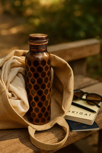 100 Percent Pure <b>Copper</b> Water <b>Bottle</b> Handmade Honeycomb Pattern Ayurvedic Drinkware Leak Proof BPA Free Reusable Hydration - Product Image 2