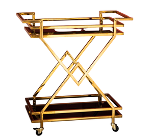 Gold Plated Hotel Trolley With 2 Shelves And 4 <b>Swivel</b> Casters Midcentury Modern Design Durable Commercial Furniture - Product Image 1