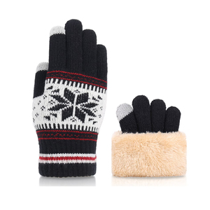 Winter <b>Knitted</b> <b>Gloves</b> Snowflake Pattern Faux Fur Cuff Thermal Touchscreen Quick Dry Wrist Length Casual Fashion Outdoor Wear - Product Image 4