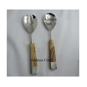 Cuillères à salade design en acier inoxydable 304 avec manche en résine, ensemble cuillère-fourchette, ustensiles de cuisine, mélangeur à salade manuel - Product Image 3