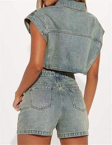 Conjunto de Chaqueta y Shorts de Mezclilla para Mujer, Corte Ajustado, Verano, Transpirable, Estilo Urbano, Cómodo - Product Image 4