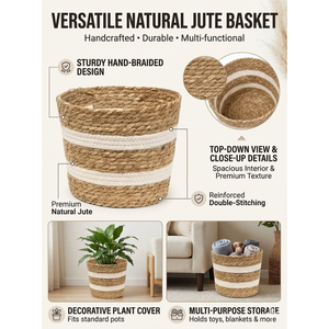 Cesta de Almacenamiento de Mimbre Natural Tejida, Moderna, Impermeable, Ecológica, de 58L de Capacidad, con Parte Superior Abierta, Duradera, Hecha a Mano - Product Image 3