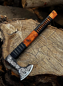 Custom Handmade Engraved Viking Bearded Tomahawk | Hand Forged High Carbon Steel <b>Axe</b> Rose Wood <b>Handle</b> | Industrial OEM ODM - Product Image 2