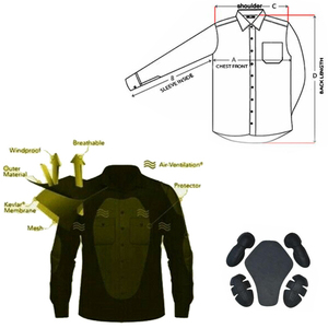 Men's Soft Black Yarn Dyed Flannel Casual <b>Shirt</b> for Motorbike Riding Breathable Anti-Wrinkle CE Approved 5 Spot Protected Armor - Product Image 5