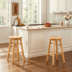 Tabouret de comptoir en bois sans dossier réglable de 24 po, lot de 2, naturel, pour salon - Product Image 1