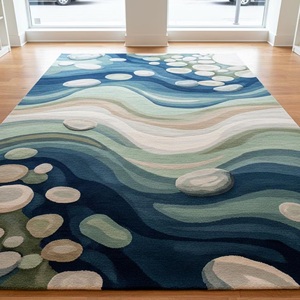 พรมปูพื้นลายคลื่นทะเลสีน้ำเงินแบบนามธรรมทันสมัย ทอมือ นุ่มสบาย เหมาะสำหรับห้องนั่งเล่น ห้องนอน พรมตกแต่งบ้านขนาดใหญ่ - Product Image 6