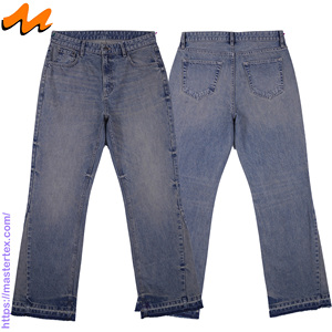 MASTER TEXTILE Men's Heavyweight 100% Cotton Falared Wide Leg Mid Wash Breathable Eco-Friendly Denim <b>Jeans</b> Five Pockets Autumn - Product Image 3