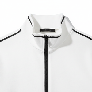 Heavyweight Cotton Two Piece <b>Zip</b> <b>up</b> Contrast <b>White</b> Men Stand Collar Side Pockets Breathable Casual Autumn Wear Regular FitSolid - Product Image 2