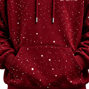 Burgundy <b>White</b> Speckled Print <b>Men</b> Pullover Hoodie Oversized Fleece <b>Sweatshirt</b> Drawstring Hood Kangaroo Pocket Casual Wear - Product Image 6