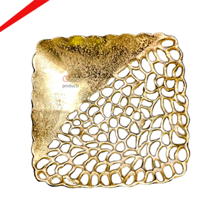 Plateau de service artisanal en métal pour fruits secs et chocolats, de qualité supérieure, pour la cuisine, l'hôtellerie et la table, avec finition argentée et dorée - Product Image 5