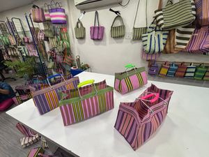 Premium Quality Eco-Friendly Recycled Nylon Striped Custom Recycled Nylon tote <b>Bags</b> Indian Market <b>Bags</b> for Retail and Export - Product Image 5