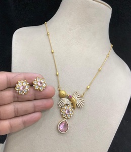 Collier et boucles d'oreilles en laiton de qualité supérieure, style antique polonais, avec pierres CZ AD, pour femmes et filles. - Product Image 2