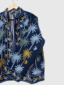 Chaqueta de Terciopelo Bordada con Cuello Mandarín, Manga Larga, Estampado Floral, Bordado a Mano, Cierre de Cremallera, Tallas Grandes para Mujer, Ropa de Primavera - Product Image 5