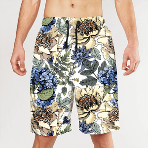 Shorts de bain pour hommes à imprimé floral, séchage rapide, avec cordon de serrage, style décontracté, pour l'été - Product Image 1