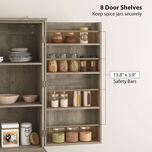 Armadio dispensa da cucina stile rustico alto 183 cm con 4 ante scorrevoli e 8 ripiani regolabili, finitura grigio anticato con stile legno MDF e materiale in alluminio - Product Image 5