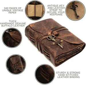Leather Journal with Antique Key <b>Lock</b> Handmade Deckle Edge Diary Personalized Rustic Notebook - Product Image 4