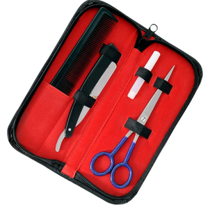 Kit de coiffure professionnel en acier inoxydable poli miroir avec ciseaux à effiler, ciseaux de coiffure et rasoir, avec peigne, en vente - Product Image 2