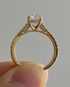 Anillo de compromiso con diamante cultivado en laboratorio de corte redondo, banda pavé, anillo de boda solitario de oro para mujer, anillo nupcial minimalista. - Product Image 3
