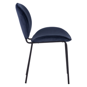 Chaise de salle à manger luxueuse bleue rembourrée avec dossier ergonomique incurvé et pieds en métal fins pour une utilisation en salle à manger - Product Image 3