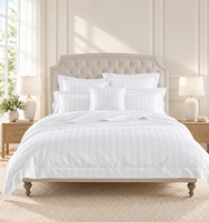 Ensemble de literie d'hôtel en coton 100% rayé blanc 400TC 4 pièces 2 taies d'oreiller Housse de couette Drap-housse