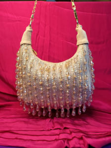 Bolso Hobo de lentejuelas con cuentas hecho a mano de lujo para bodas y fiestas | Bolso de hombro con asa dorada de diseñador | Bolso adornado de noche OEM - Product Image 3