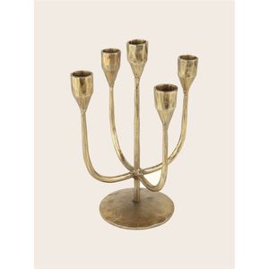 Candelabro de Metal con Acabado de Latón de Lujo, 5 Brazos, Centro de Mesa Vintage, Moderno, Decorativo para Hogar, Bodas y Eventos - Product Image 1