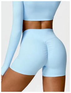 Shorts cyclistes taille haute sans coutures pour femmes, couleur unie, extensibles, pour le yoga et l'entraînement, avec manches longues et compression - Product Image 3