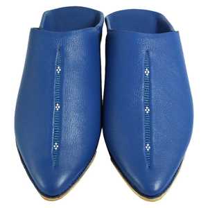 Babouches marocaines en cuir véritable pour hommes, bleues - Product Image 3