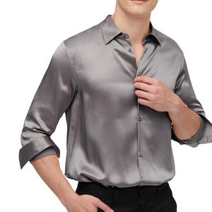 ชุดเดรสแขนยาวผ้าซาตินสำหรับผู้ชายเสื้อเดรสสำหรับผู้ชายเสื้อเชิ้ตผ้าซาตินแบบปุ่มออกแบบได้ตามที่ต้องการ - Product Image 2