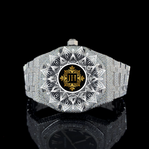 Reloj de Pulsera de Diseño Único con Esfera Redonda de Cristal, Dorado Blanco, Completamente Adornado con Piedras, Estilo Hip Hop, Movimiento de Cuarzo, Fecha Automática, Elegante y Brillante, Personalizado - Product Image 1
