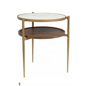 Table d'appoint à deux niveaux en bois et en marbre Table de salon pour le thé et le café Logo en métal de l'Ouest Article Fabricant de style de bâtiment Grossiste - Product Image 1