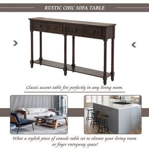 Tavolo consolle Espresso con due cassetti portaoggetti e ripiano inferiore per soggiorno o ingresso Console di facile assemblaggio divano tavolo - Product Image 6