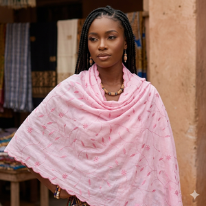 Écharpe en polyester et coton pour femmes africaines – Châle d'été pour usage quotidien, broderie florale et strass, style Dubaï, Hijab - Product Image 6