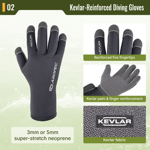 Gants de plongée AROPEC 3mm 5mm en Kevlar, anti-abrasion, résistants aux coupures, en néoprène, avec Velcro en V pour la plongée et la pêche sous-marine. - Product Image 3