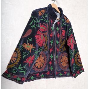 Chaqueta de Terciopelo Bordada a Mano con Estampado Floral, Cuello Mao, Manga Larga, Abrigo de Otoño para Mujer - Product Image 2
