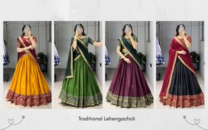 Conjunto de Lehenga Choli Tradicional para Mujer, Largo hasta el Suelo, de Secado Rápido, en Algodón Mul, con Blusa Estampada Patola y Trabajo de Brillo en Faux Georgette - Product Image 2