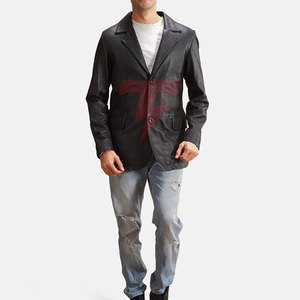 Blazer en cuir pour homme, design sur mesure, coupe ajustée, veste à double boutonnage, finition lisse, doublure intérieure, style américain, respirant - Product Image 3