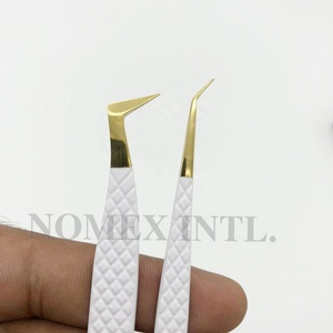 Pinzas de extensión de pestañas de 45 grados largas y delgadas, pinzas de volumen de bota con punta dorada recubierta de Color blanco, etiqueta privada/logotipo personalizado - Product Image 3