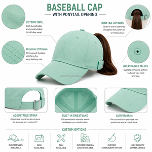Casquette de baseball personnalisée pour femme avec queue de cheval, en sergé de coton, visière incurvée, ajustable, style décontracté, dernières créations pour femmes - Product Image 2