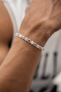 925 silver moissanite multicolor tennis <b>bracelet</b> womens fine jewellery <b>rainbow</b> cushion halo link elegant design gift - Product Image 6