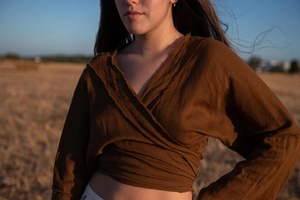 Cotton Wrap Top Tie <b>Shirt</b> with Raw Frayed Edges <b>Boho</b> Blouse Breathable Top for Everyday Wear Festival Outfits and Layering - Product Image 3