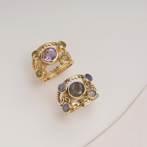 Natural Amethyst and Peridot <b>Moon</b> Shape Modern <b>Ring</b> Brass Gold Plated Handmade Multi Gemstone Designer for Women Wholesale - Product Image 5
