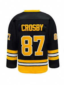 Camiseta de Hockey sobre Hielo Personalizada para Hombre, Negra y Dorada, Cuello en V, Manga Larga, Uniforme de Equipo en Blanco, Nombre y Número Sublimados, Camiseta de la Liga de Cerveza - Product Image 5
