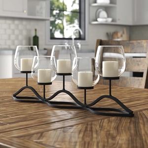 Contemporary Five Tealight Glass Cup Wave Metal Table Dining Centerpiece Elegant <b>Ribbon</b> Abstract Metal Base Multi Glass - Product Image 3