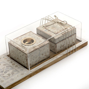 Luxury Mother of Pearl Incense Burner Set Wooden MOP Inlay Arabic Mubkhar Bakhoor Burner Set with <b>Acrylic</b> <b>Box</b> <b>Lid</b> Mubkhar Set - Product Image 1