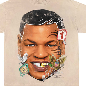 T-shirt à col roulé pour homme, manches courtes, 100% coton, uni, avec impression photo de Mike Tyson, coupe classique, tissu tricoté formel - Product Image 5