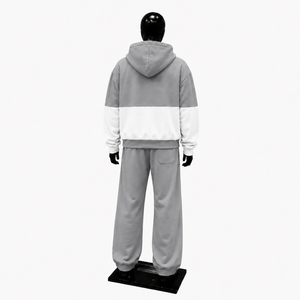 Grey <b>White</b> Color Block Tracksuit <b>Men</b> Full Zip Hoodie With Matching <b>Jogger</b> Pants Premium Two Piece Casual Sports Outfit Modern - Product Image 2
