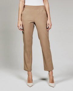 Pantalon large taille haute pour femme en crêpe uni, coupe ample, longueur totale, taille élastique, style décontracté, idéal pour le printemps - Product Image 1