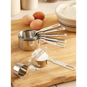 Set Of 5 Eco-Friendly Stainless Steel <b>Measuring</b> Cups And <b>Spoon</b> Shiny Polished Handcrafted Tabletop Best For Hotel And Wedding - Product Image 1